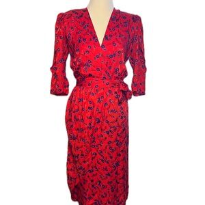 Maggy London Red Ruched Tie Front Midi Dress